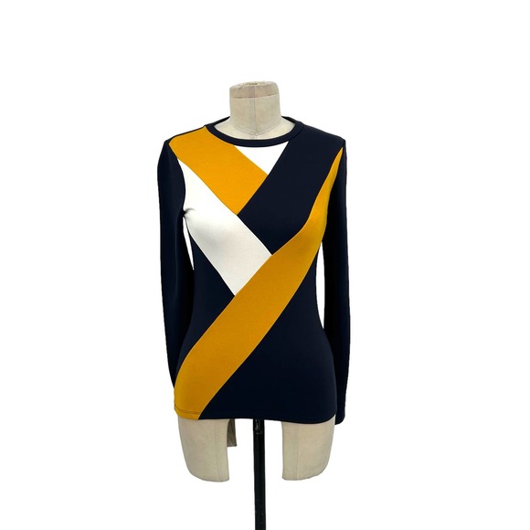 Karen Millen Tops - Karen Millen Colourblock Panel Top Navy Blue Yellow Long Sleeve Size US 6